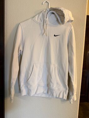 Nike Men’s White Crewneck Hoodie with Black Swoosh